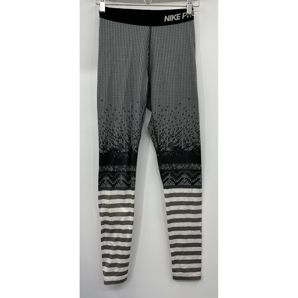 Nike Pro Women's Small Striped Tights Compression 27" Inseam